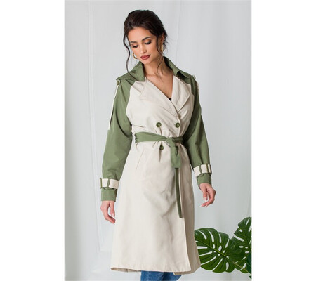 Trench Ania bej cu verde olive