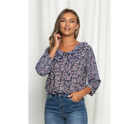 Bluza Isabela bleumarin cu buline roz