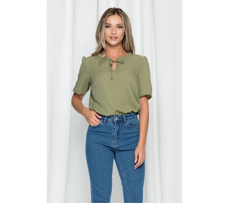Bluza Karolina verde army cu snur si decupaj la decolteu