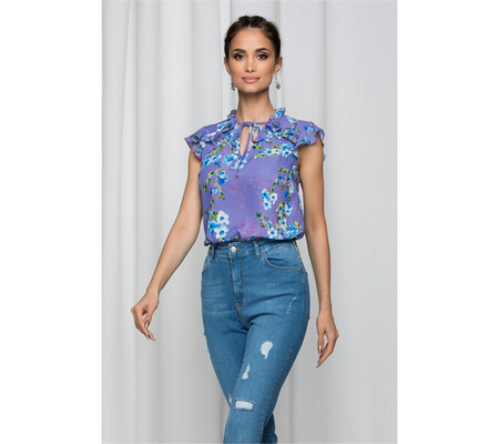 Bluza LaDonna mov cu volanas si imprimeu floral