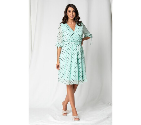 Rochie Anca verde mint cu buline si decolteu petrecut in v