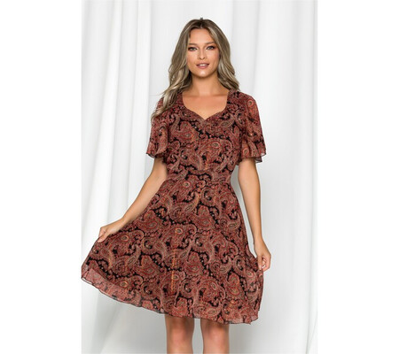 Rochie Anda neagra cu imprimeu floral rosu