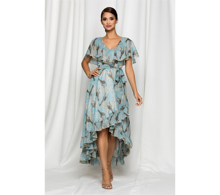 Rochie asimetrica MBG bleu cu animal print