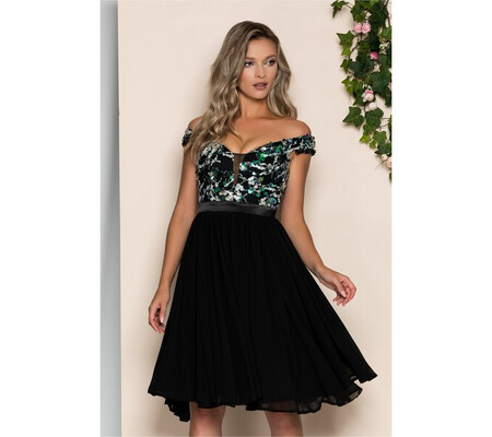 Rochie Celine neagra cu paiete verzi