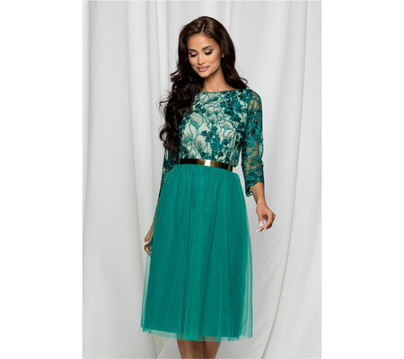 Rochie Dy Fashion Dyana verde din tulle cu broderie la bust