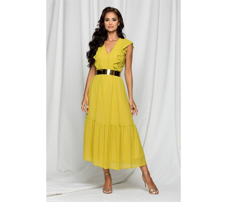 Rochie Dy Fashion Jessica lime cu volan la baza