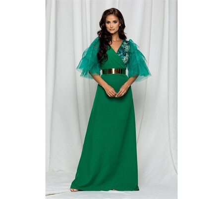 Rochie Dy Fashion Kyla lunga verde cu decolteu petrecut