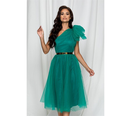 Rochie DY Fashion Maia verde din tulle cu aplicatie la umar