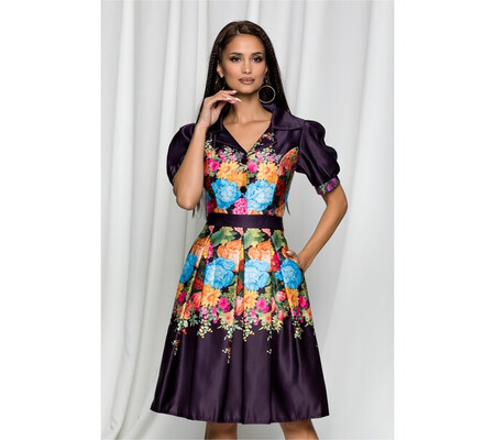 Rochie Ella Collection Iasmina mov cu imprimeu floral multicolor