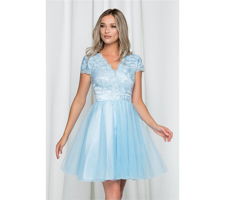 Rochie Ella Collection Julia bleu din tulle si broderie