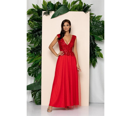 Rochie Ella Collection Samira rosie cu decolteu in v si paiete