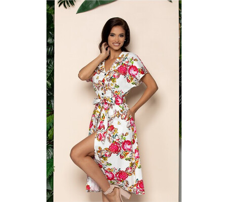 Rochie Esen tip camasa alba cu imprimeu floral pixelat