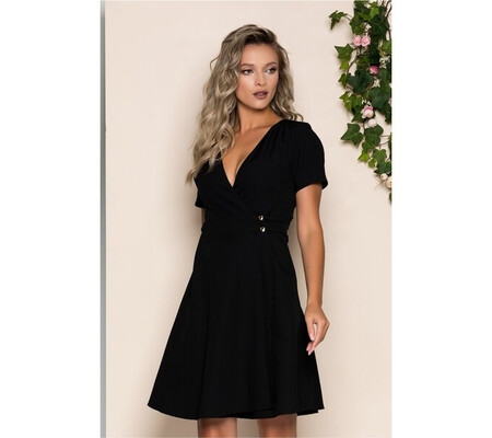 Rochie Georgia neagra petrecuta cu maneci scurte