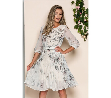 Rochie Georgina crem cu imprimeu floral maro