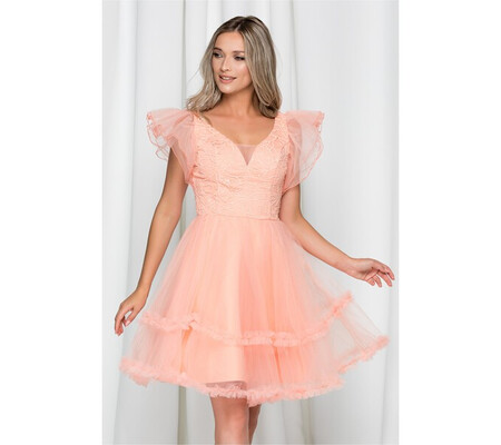 Rochie Kassiopea peach din tulle decorata cu sclipici