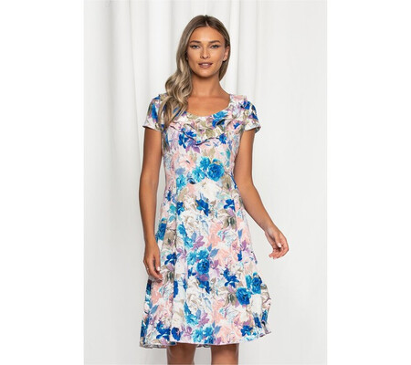 Rochie Kian cu imprimeu floral albastru si pasteluri