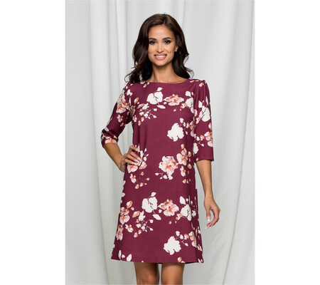 Rochie LaDonna by DyFashion bordo cu imprimeu floral si maneci trei sferturi