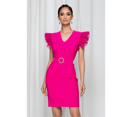 Rochie LaDonna fuchsia cu maneci scurte din tulle