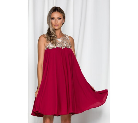 Rochie LaDonna magenta fara maneci cu paiete la bust