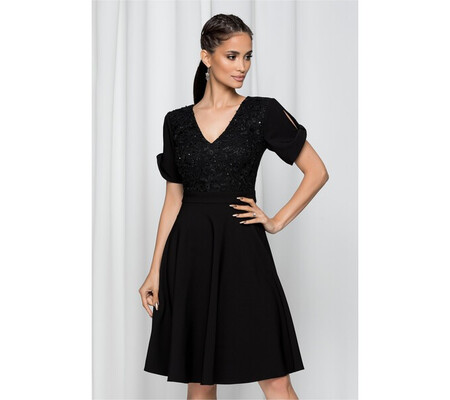 Rochie LaDonna neagra decorata cu paiete si broderie la bust