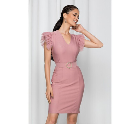 Rochie LaDonna roz cu maneci scurte din tulle