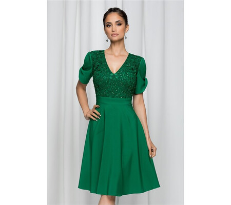 Rochie LaDonna verde decorata cu paiete si broderie la bust