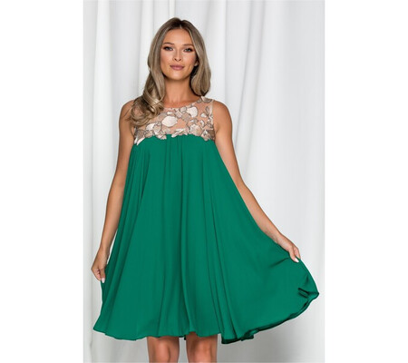 Rochie LaDonna verde fara maneci cu paiete la bust