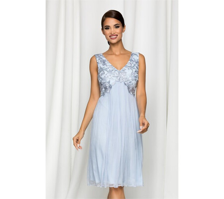 Rochie Leonard Collection bleu din matase cu tulle brodat la bust