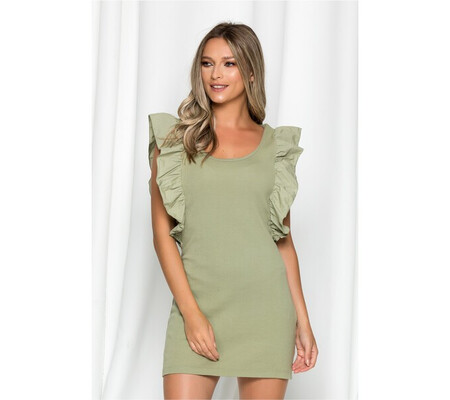 Rochie Madalina verde army cu volanase la maneci