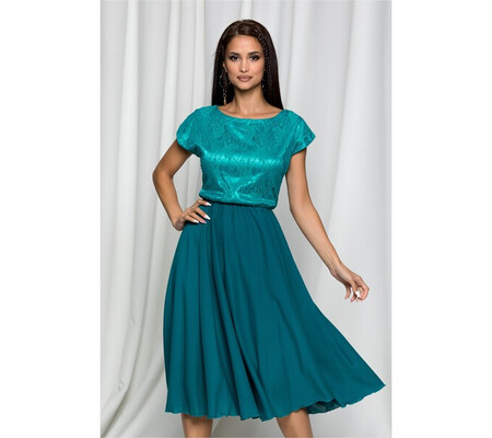 Rochie Maleka verde cu broderie florala pe bust