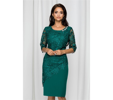 Rochie Malvina verde cu broderie florala maxi si decolteu rotund