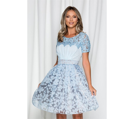 Rochie Marilena bleu accesorizata cu perlute si broderie