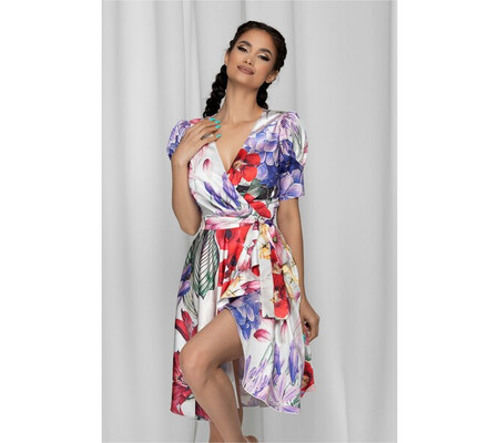 Rochie MBG alba petrecuta cu imprimeu floral