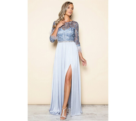 Rochie MBG gri lunga cu fulgi la baza manecilor