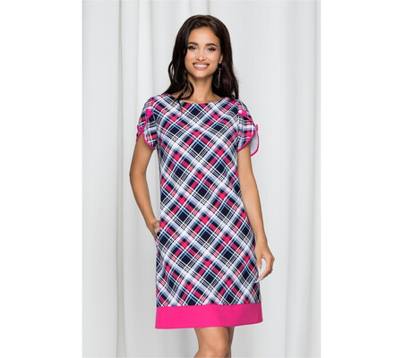 Rochie MBG in carouri colorate si baza fucsia