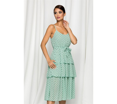 Rochie Megan verde mint cu buline si volanase pe fusta