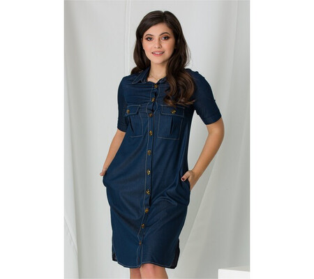 Rochie Merry bleumarin tip camasa din denim