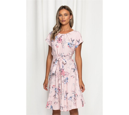 Rochie Missa roze cu imprimeu floral bleu si roz