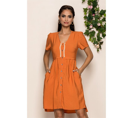 Rochie Moze casual oranj cu nasturi frontali