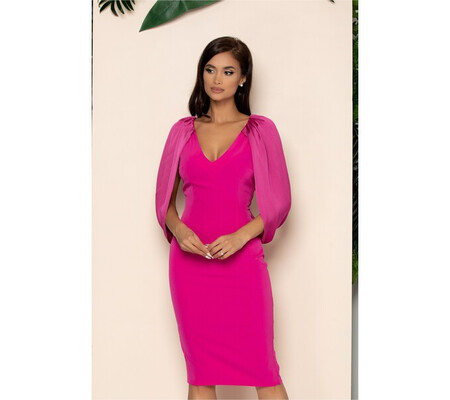 Rochie Moze fuchsia cu maneci scurte si decolteu in v