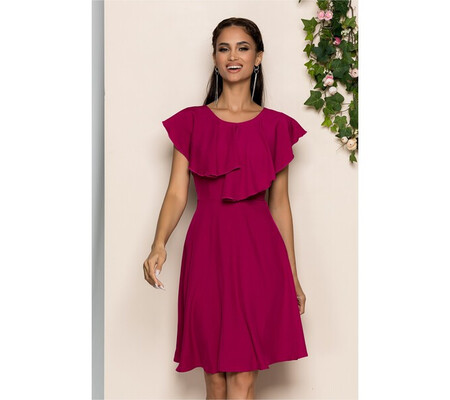 Rochie Moze magenta cu volanas la bust si croi in clos