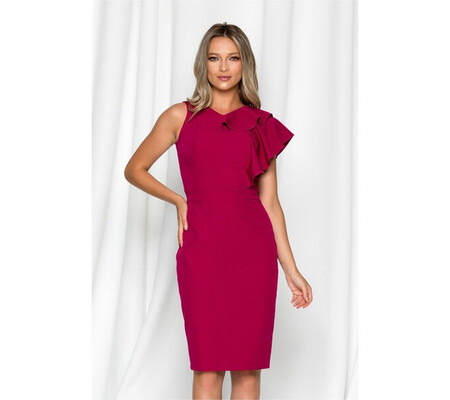 Rochie Moze magenta cu volanas maxi la un umar