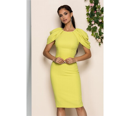 Rochie Moze verde lime cu decupaj la spate si croi conic