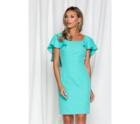 Rochie Moze verde mint cu volanas lasat peste maneci si spate