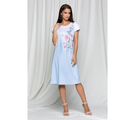 Rochie Ninette bleu cu imprimeu floral roz