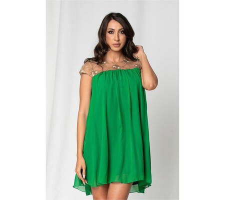 Rochie Nousha verde crud cu tulle brodat la bust