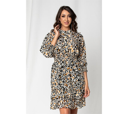 Rochie Oana animal print cu volanase la baza si elastic in talie