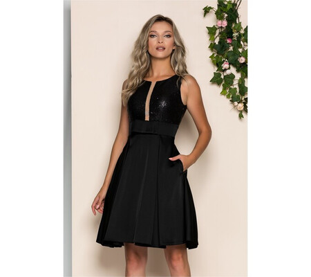 Rochie Sabrina neagra cu mini paiete pe bust