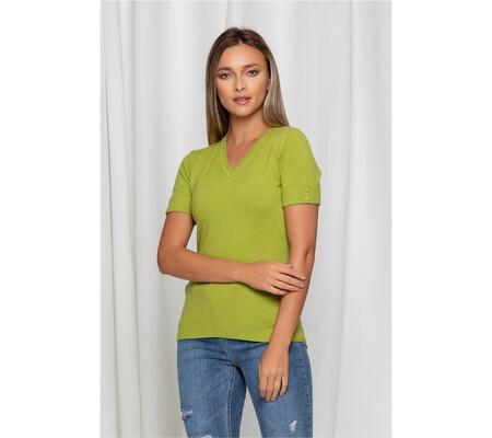 Bluza Amalia lime din tricot cu maneci scurte