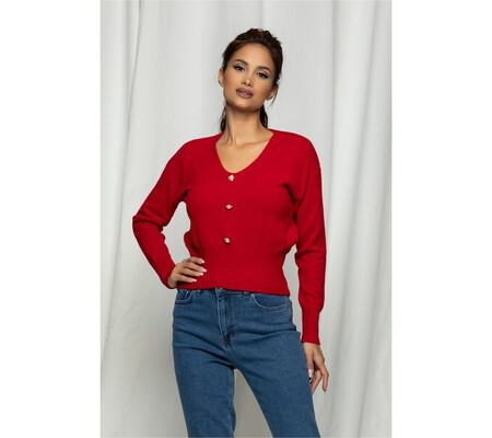 Bluza Brianna rosie cu nasturi perlati